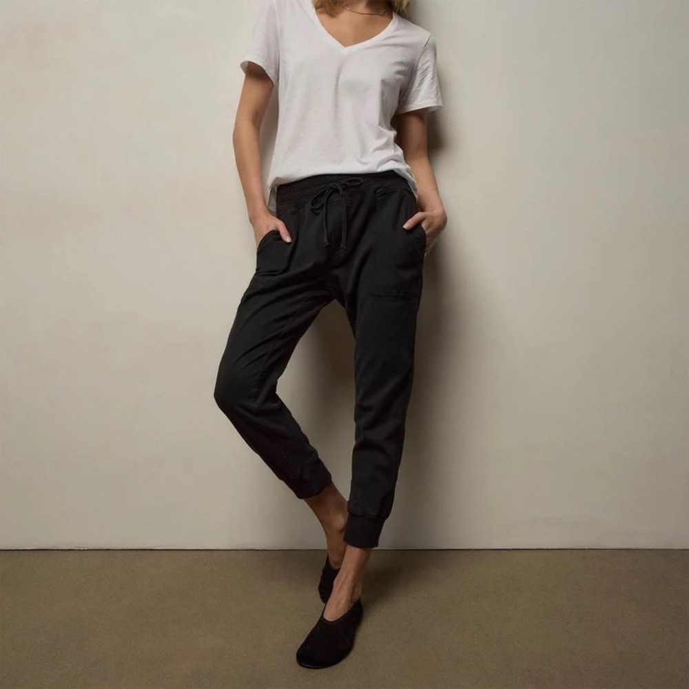 James Perse Mixed Media Jersey Jogger Pant Women Small 1 Black WHVJ1677 Slim Fit